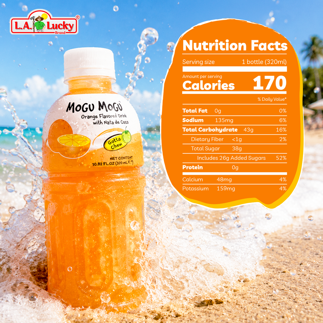 Orange Flavored Drink with Nata de Coco Coconut Jelly, 320ml Bottles