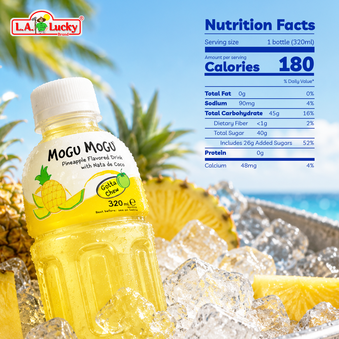 Pineapple Flavored Drink with Nata de Coco Coconut Jelly, 320ml Bottles