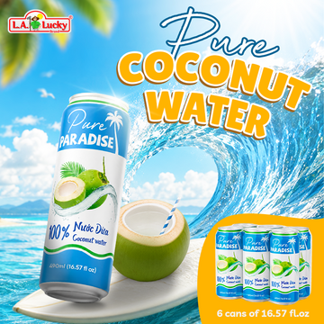 PURE PARADISE 100% Pure Coconut Water – Natural Coconut Water Drink 16.57 oz Cans