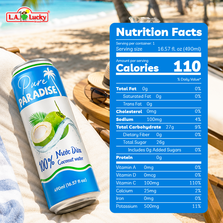 PURE PARADISE 100% Pure Coconut Water – Natural Coconut Water Drink 16.57 oz Cans
