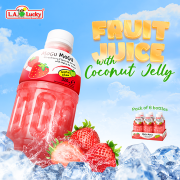 Strawberry Flavored Drink with Nata de Coco Coconut Jelly, 320ml Bottles