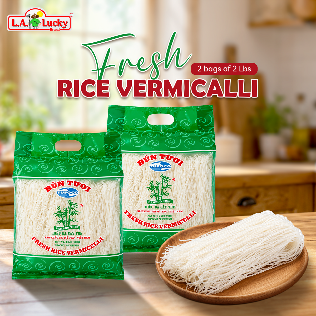 TUFUCO rice vermicelli 2 lb bags - pack of 2 front