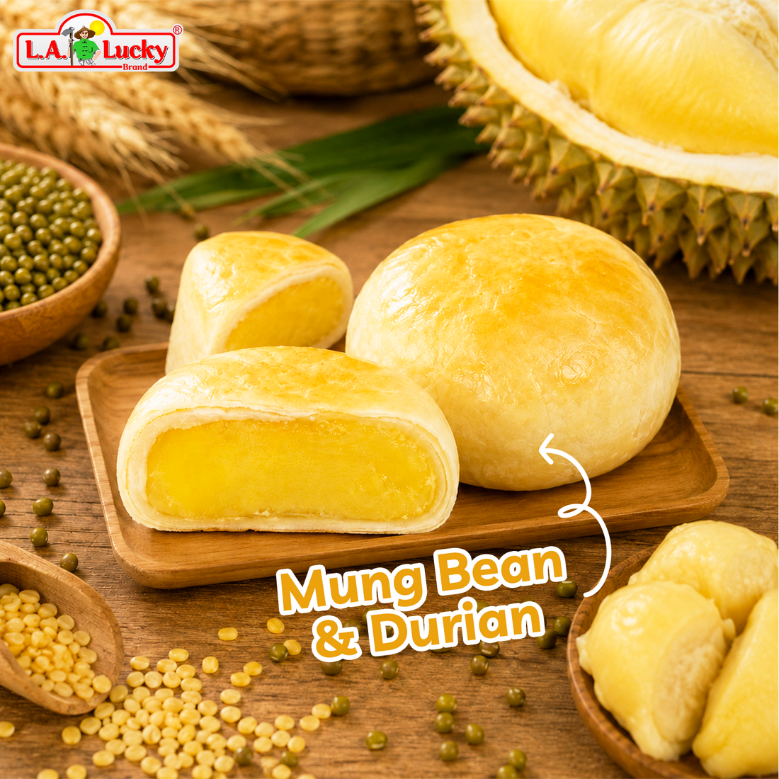 Vegetarian Vietnamese Pia Cake with Durian & Mung Bean – 400g Box 4 Cakes