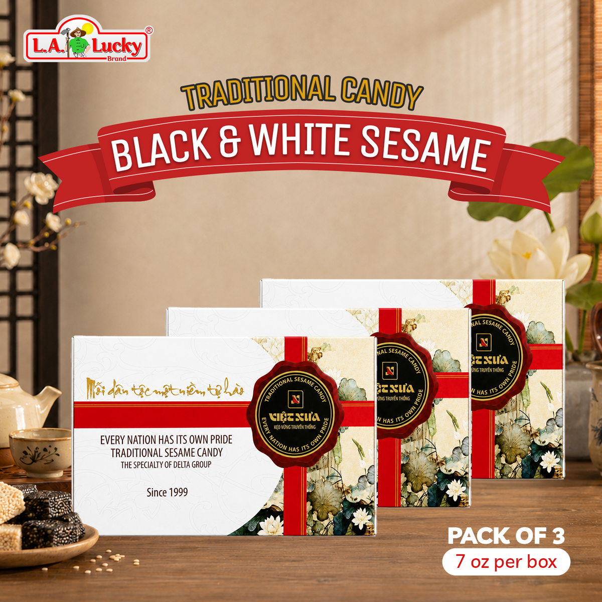 Viet Xua black and white sesame candy pack of 3 boxes