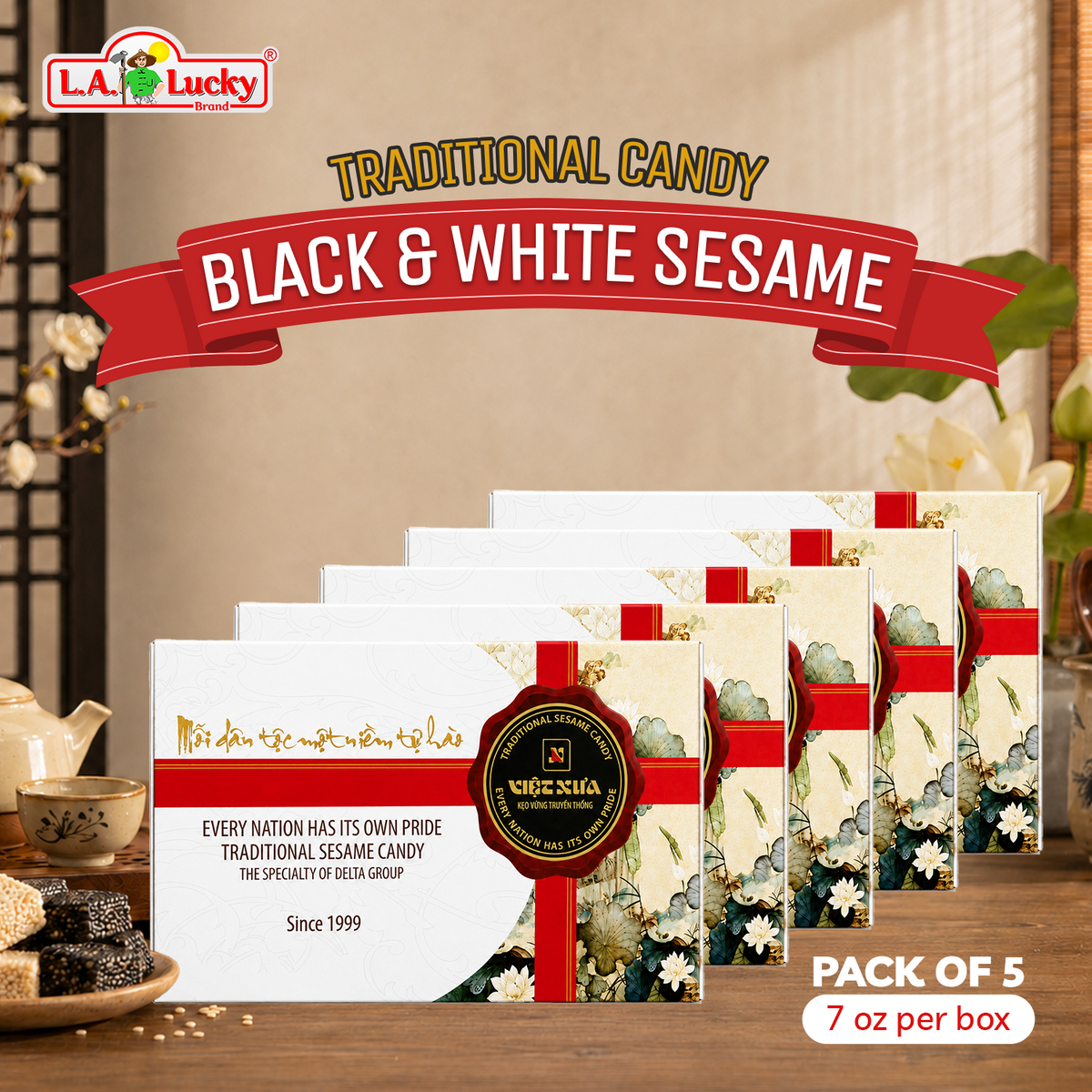Viet Xua black and white sesame candy pack of 5 boxes