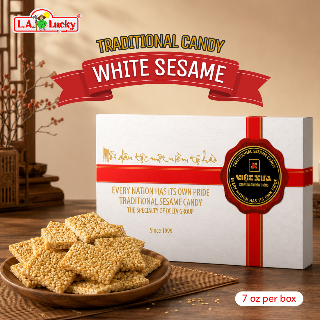 Viet Xua Traditional White Sesame Candy 7 oz box