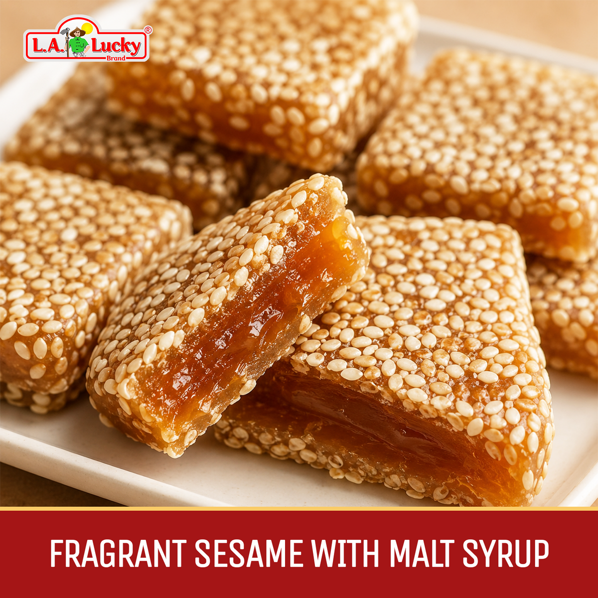 Close-up of Viet Xua Traditional White Sesame Candy with malt syrup