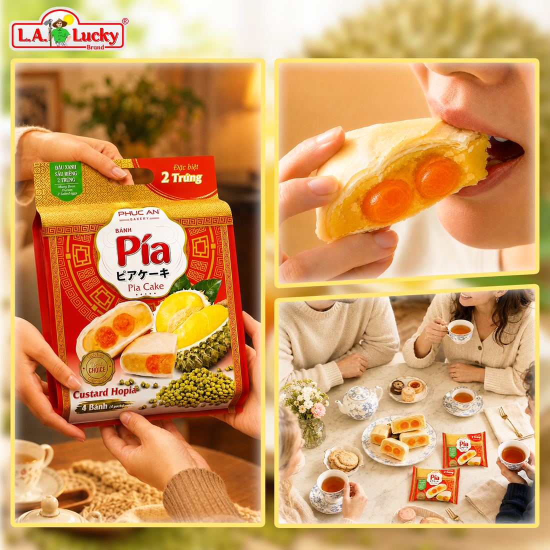 Vietnamese Pia Cake with Durian, Mung Bean & Double Salted Egg Yolk – 600g Box 4 Cakes