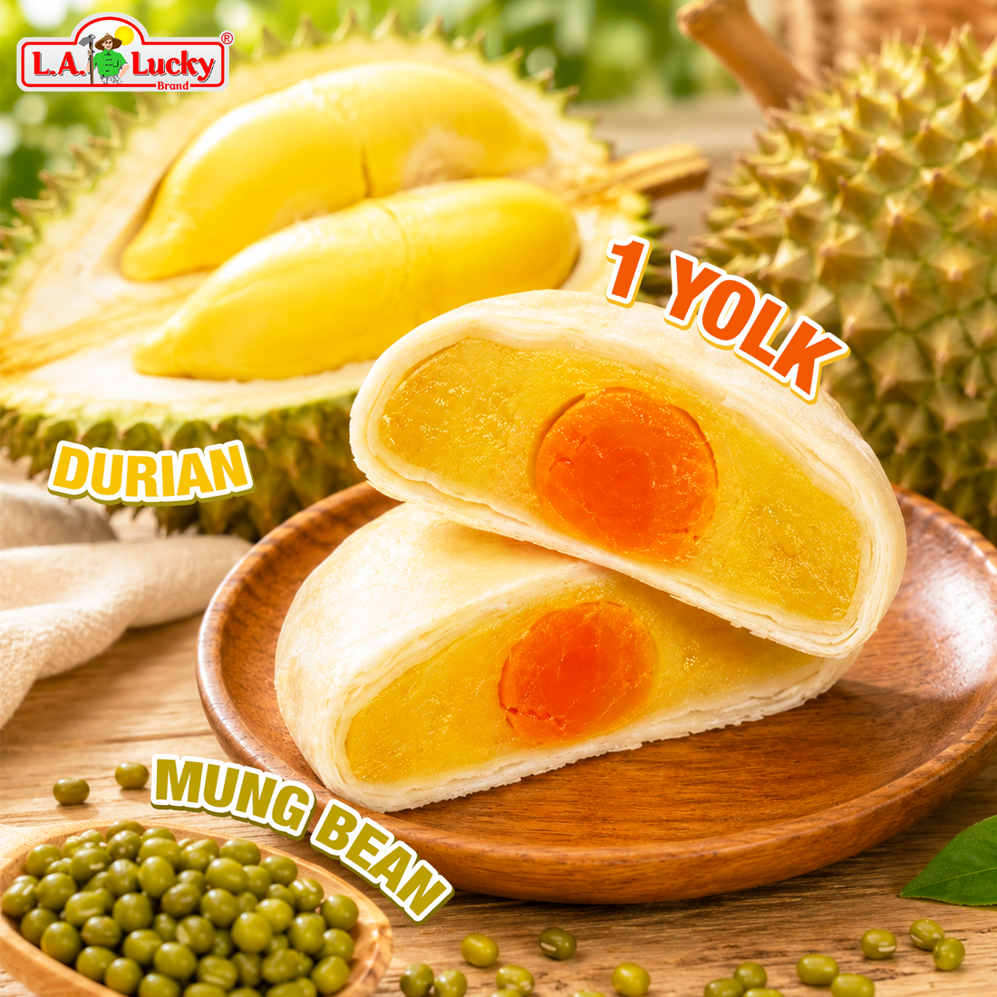 Vietnamese Pia Cake with Durian, Mung Bean & Salted Egg Yolk – 500g Box 4 Cakes