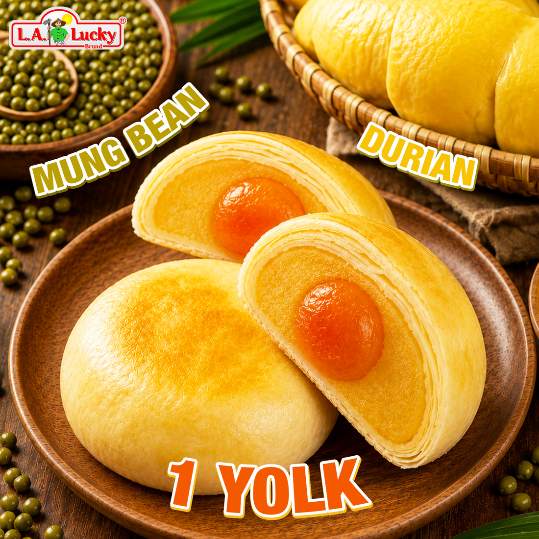 Vietnamese Pia Cake with Durian, Mung Bean & Salted Egg Yolk – 400g Box 4 Cakes