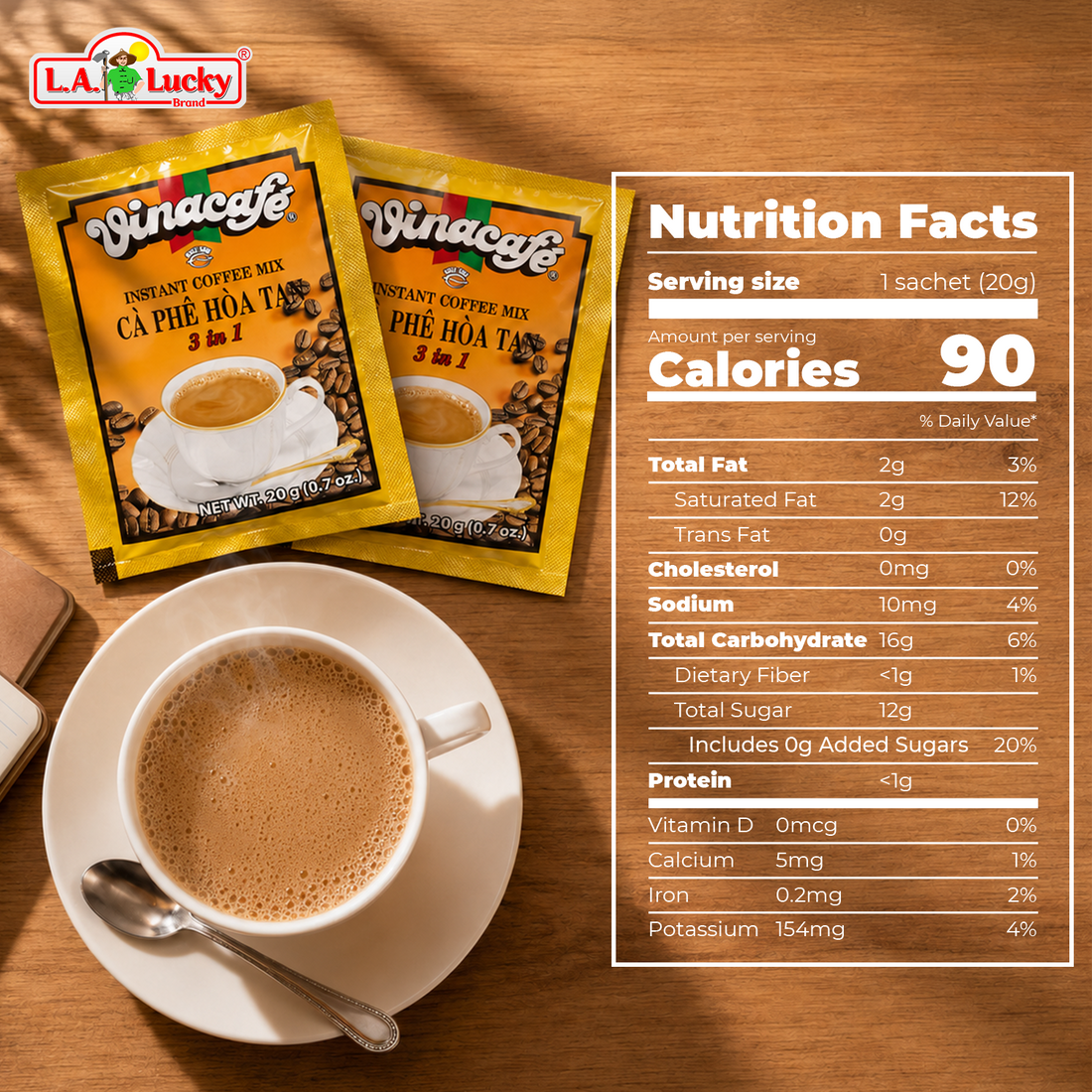 Vinacafe instant coffee mix 3in1 20 sachets package